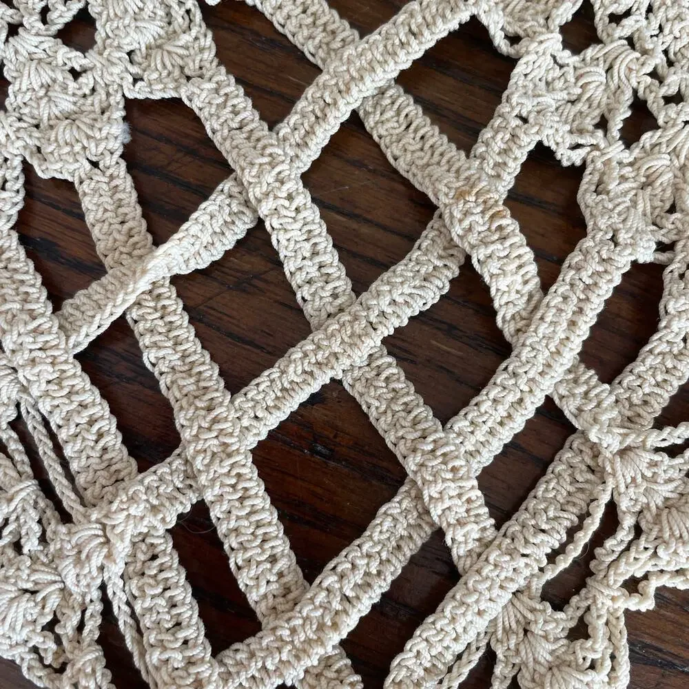 Vintage Crochet Curtain Tie Backs Handmade Off White Lattice Pair Tassel READ